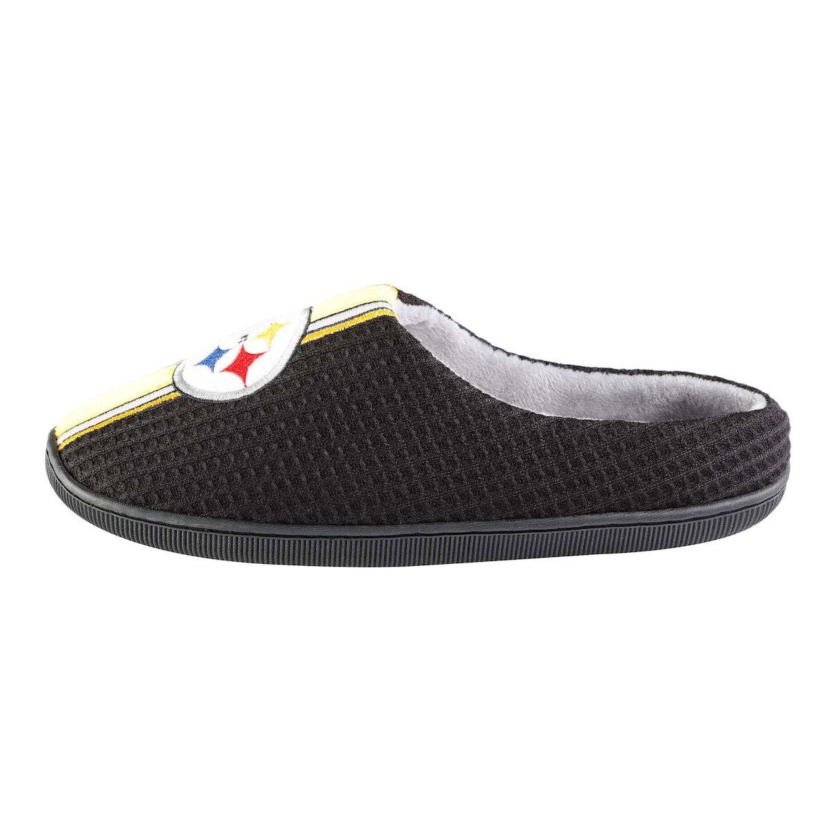 FOCO Men's FOCO Black Pittsburgh Steelers Team Stripe Memory Foam Slide Slippers, Alternate, color, 