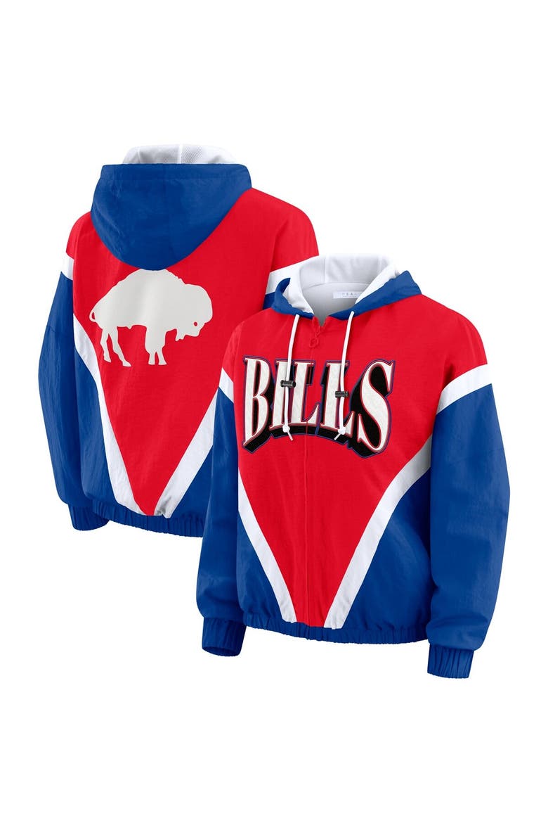 Women's WEAR by Erin Andrews Red/Royal Buffalo Bills Plus Size Retro Crinkle Full-Zip Windbreaker Jacket, Main, color, Red