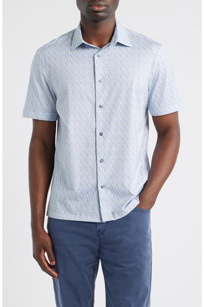 Milo OoohCotton® Abstract Print Short Sleeve Button-Up Shirt, Main, color, AIR BLUE