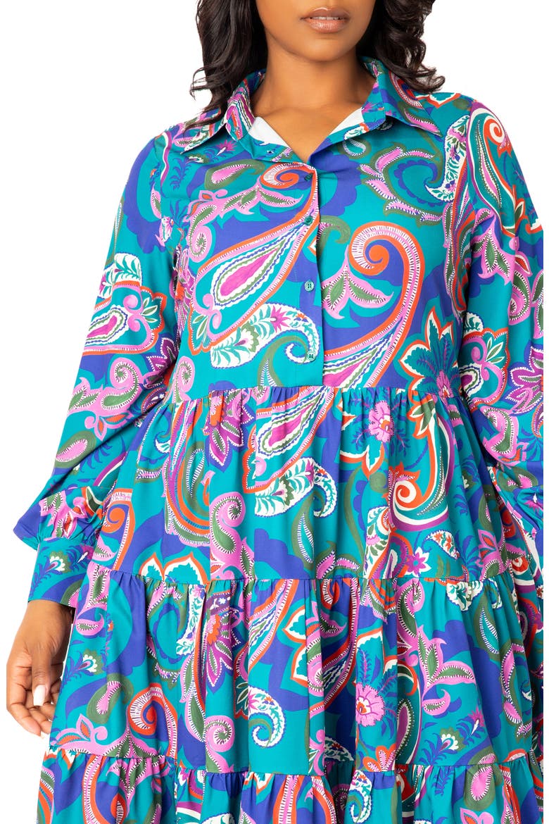 Floral Long Sleeve Shirtdress, Alternate, color, TEAL MULTI