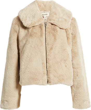 【ORDES】 FAUX FUR JACKET - BEGIE Open Edit Zip Front Faux Fur Jacket | Nordstrom