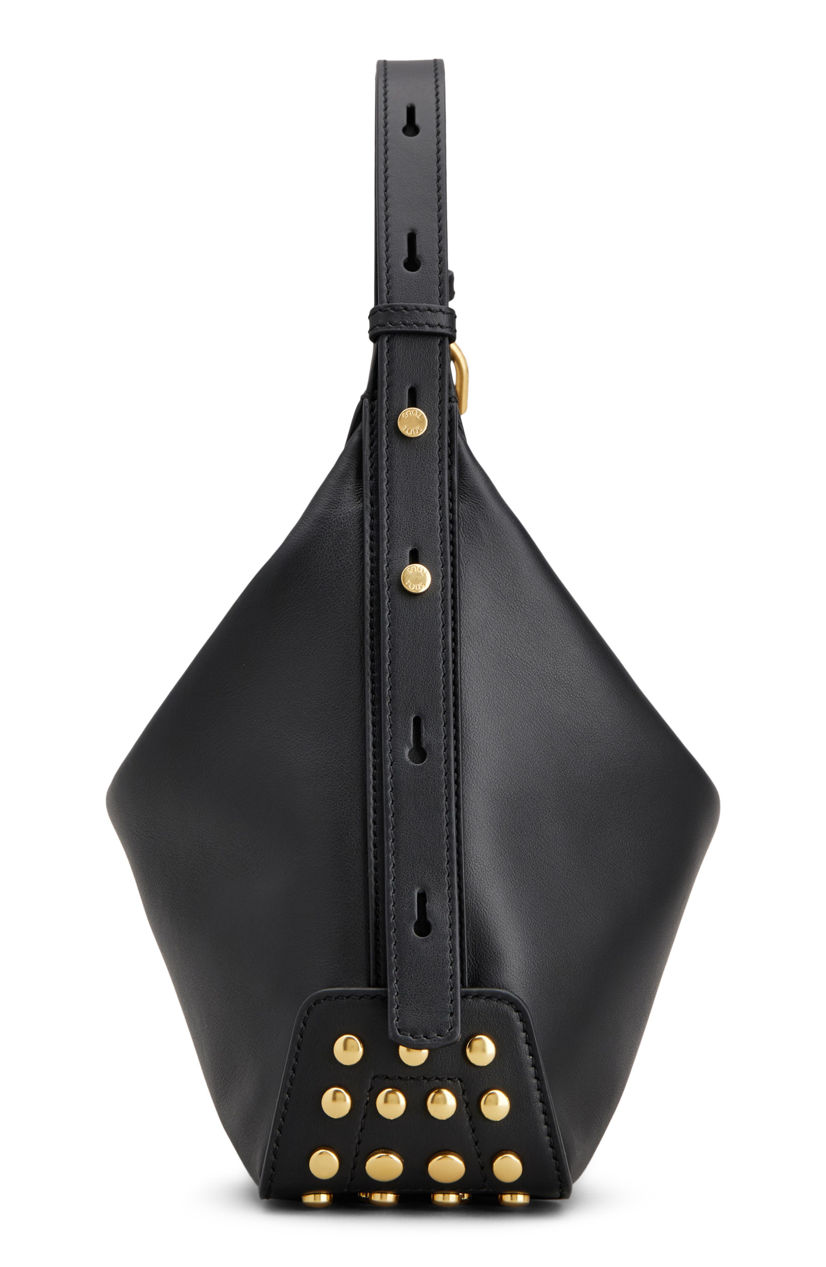 Tod's Mini Metal Dots Leather Shoulder Bag, Alternate, color, Nero