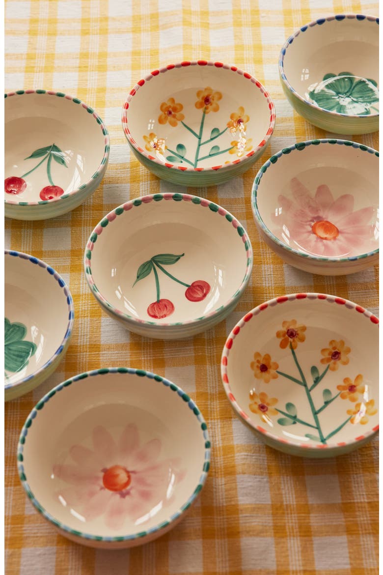 Set of 6 Hand-Painted Ceramic Bowls, Alternate, color, MULTI