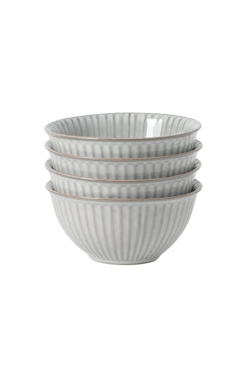 Bistro Linea Cereal Bowls, Stoneware Soup Bowls, Cream Reactive Glaze Ribbed Bowl Set, Main, color, Grey