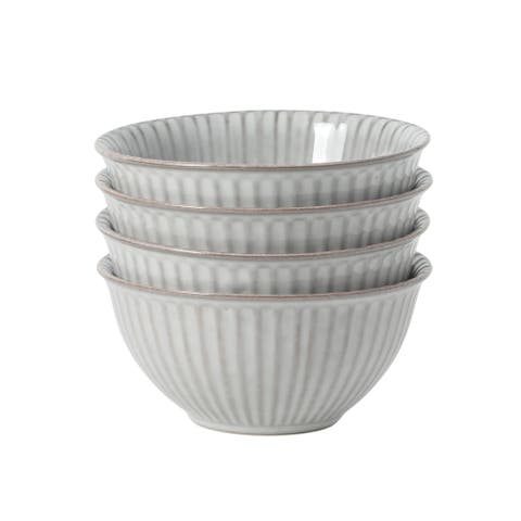 Bistro Linea Cereal Bowls, Stoneware Soup Bowls, Cream Reactive Glaze Ribbed Bowl Set