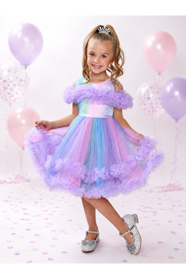 Princess Twirl Rainbow Tulle Ruffle Dress, Alternate, color, Purple