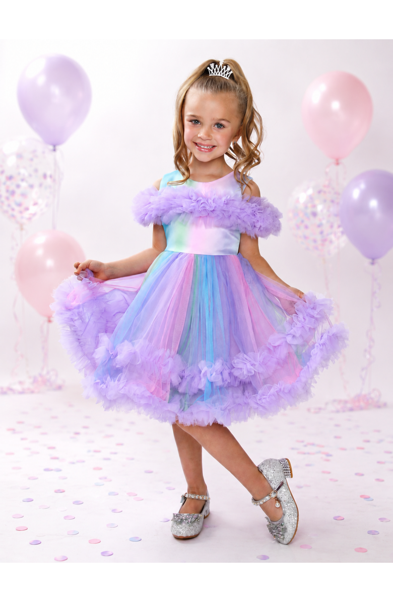 Mia Belle Girls Princess Twirl Rainbow Tulle Ruffle Dress, Alternate, color, Purple