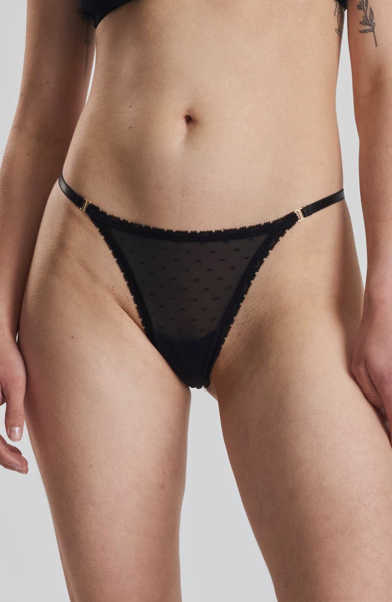 PEACHAUS Matsu Recycled-Lace Low-Rise Thong, Main, color, Volcanic Black