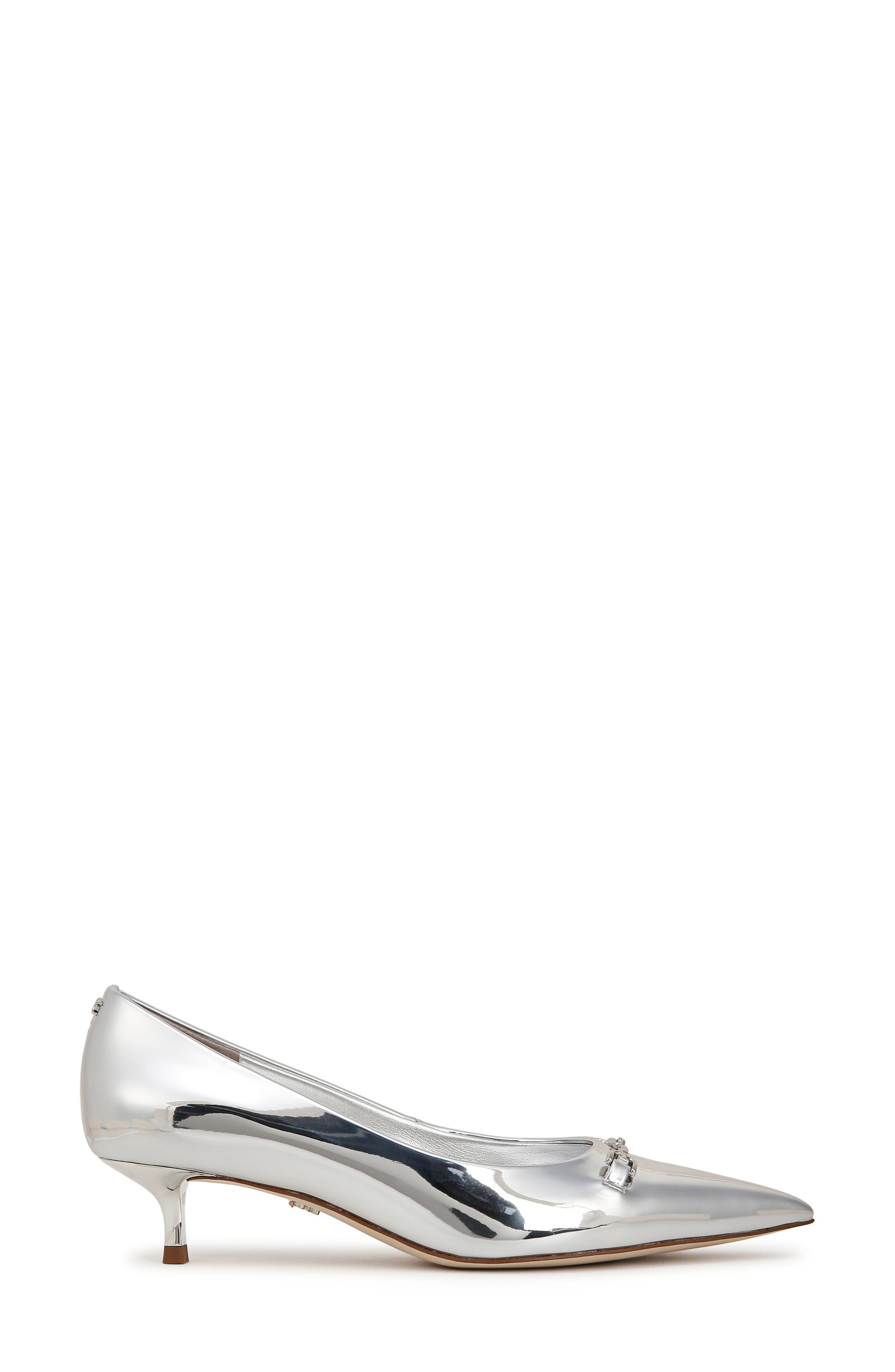 Kaya Pointed Toe Kitten Heel Pump, Alternate, color, SOFT SILVER