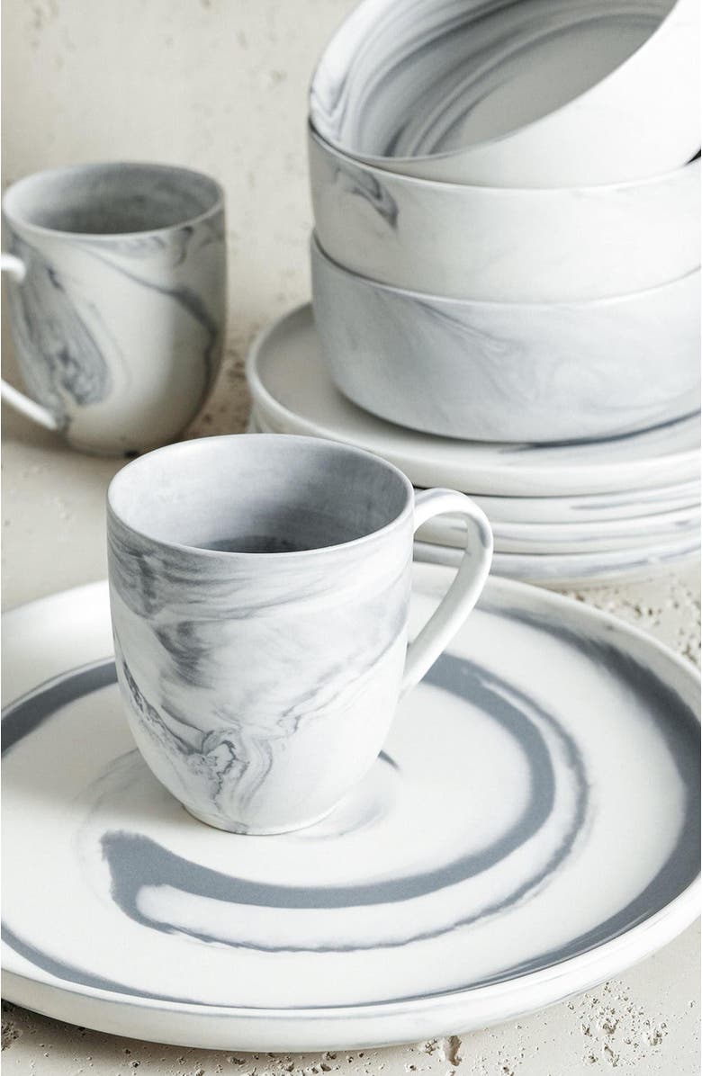 Stone Lain Brighton Porcelain 16-Piece Dinnerware Set, Alternate, color, Gray