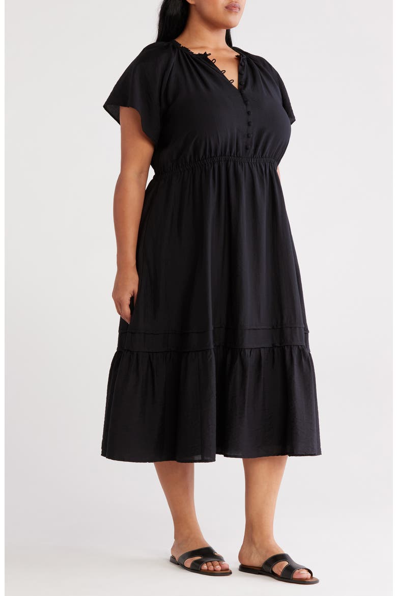 Flutter Sleeve Tiered Dress, Alternate, color, BLACK
