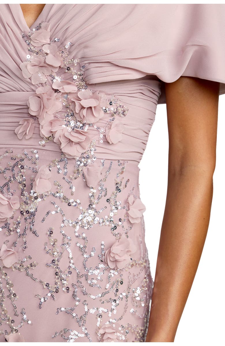 Mac Duggal Chiffon Faux Wrap Beaded Column Gown, Alternate, color, Rose