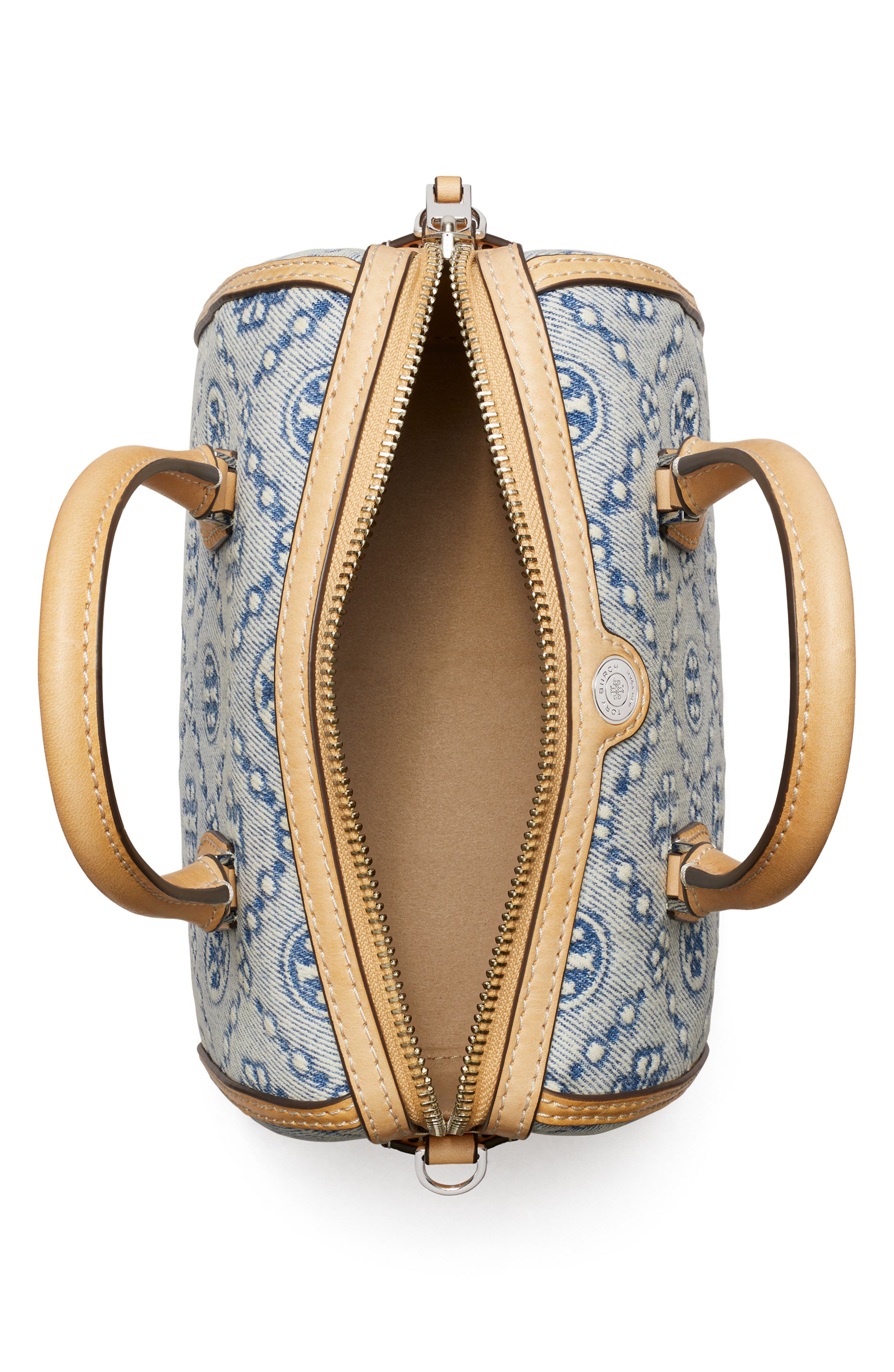 Tory Burch Petite T Monogram Jacquard Barrel Bag, Alternate, color, Powder Blue