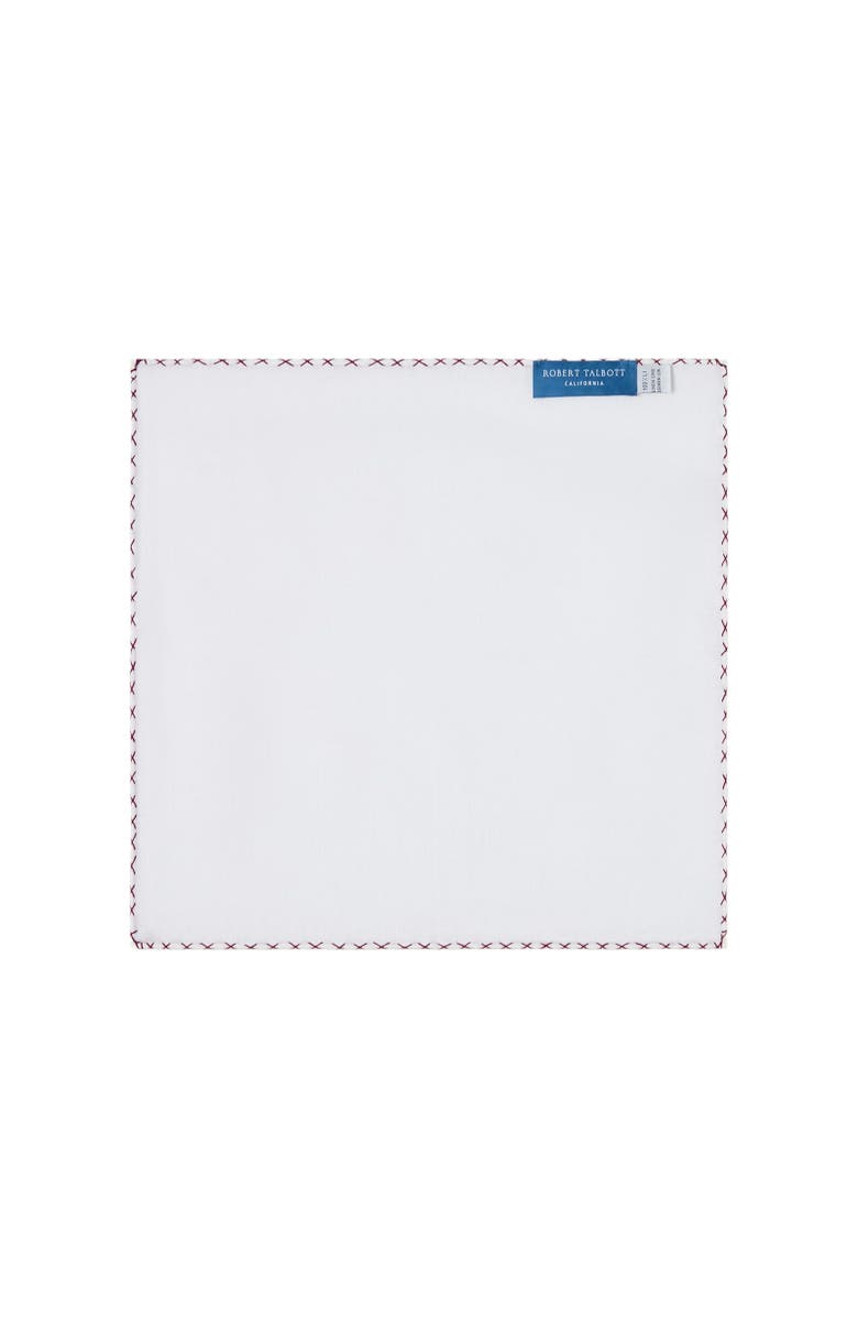Robert Talbott Carlton Linen Cross Stitch Border Pocket Square, Alternate, color, White/Red
