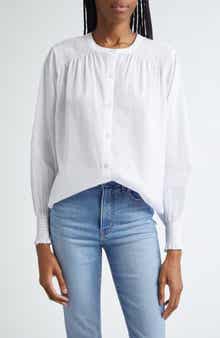 Veronica Beard Constanza Smocked Front Button-Up Shirt