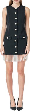 Endless Rose Imitation Pearl Beaded Fringe Button Front Minidress