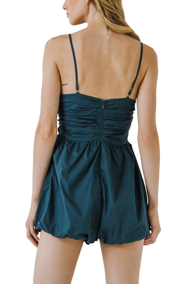 Shirred Blouson Cotton Romper, Alternate, color, EMERALD