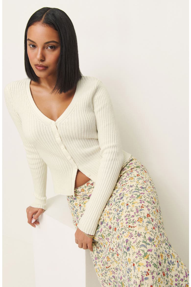 Fia Rib Cotton & Cashmere Cardigan, Alternate, color, FIOR DI LATTE