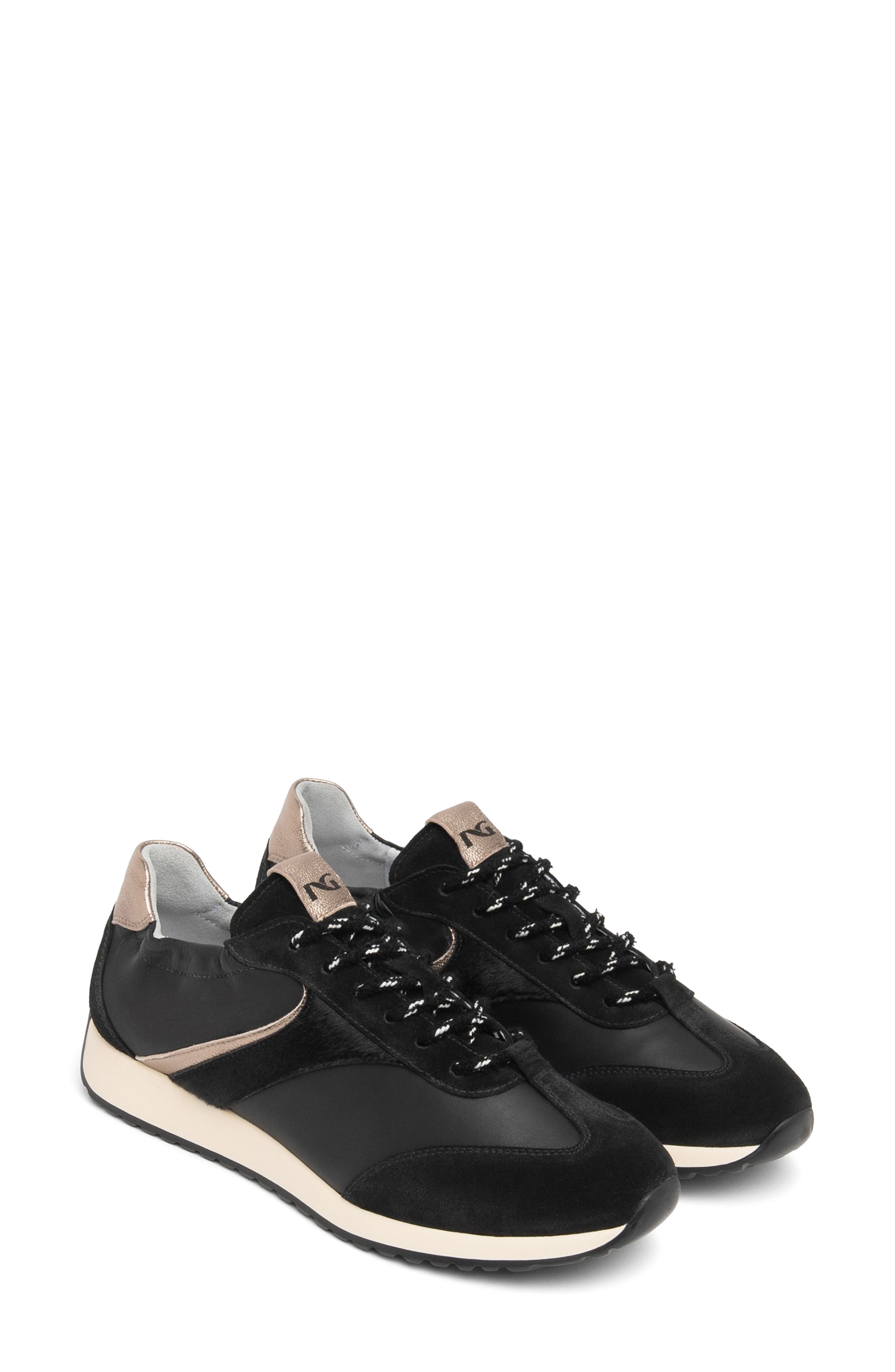 Leather Low Top Sneaker, Main, color, BLACK
