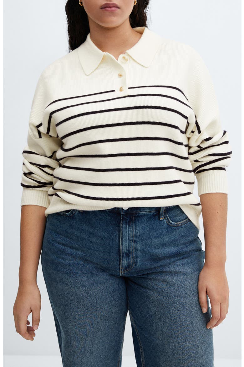 Stripe Polo Sweater, Alternate, color, WHITE/ DARK NAVY