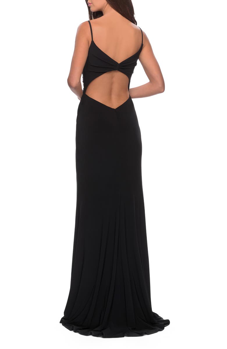 La Femme Ruched Jersey Trumpet Gown, Alternate, color, 