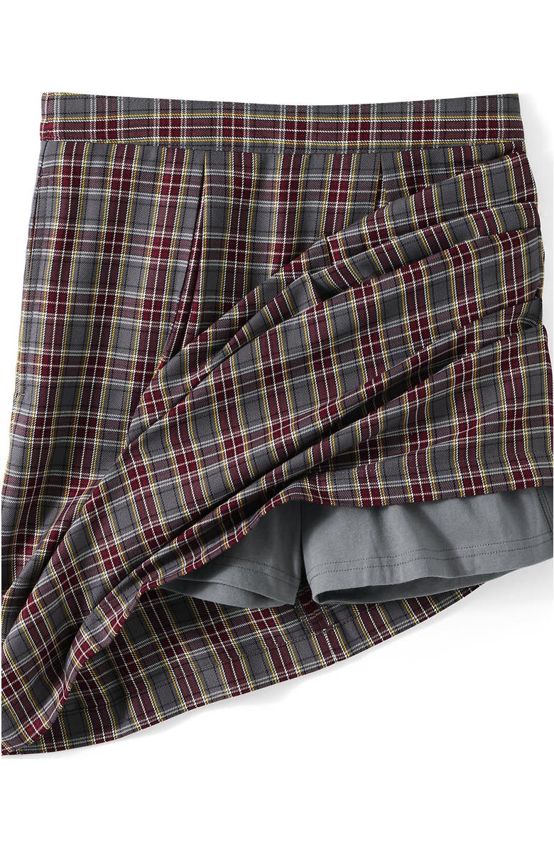 Lands' End School Uniform  Plaid Skort Top of Knee, Alternate, color, Gray Heather/Maroon Plaid