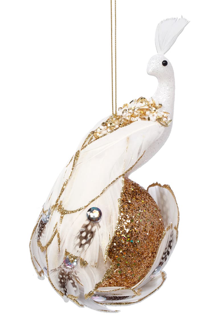 Peacock on Ball Ornament, Set of 6, Main, color, White