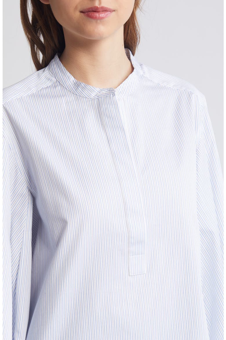 Gathered Grandad Collar Button Front Top, Alternate, color, BLUE MEDIUM SPLIT