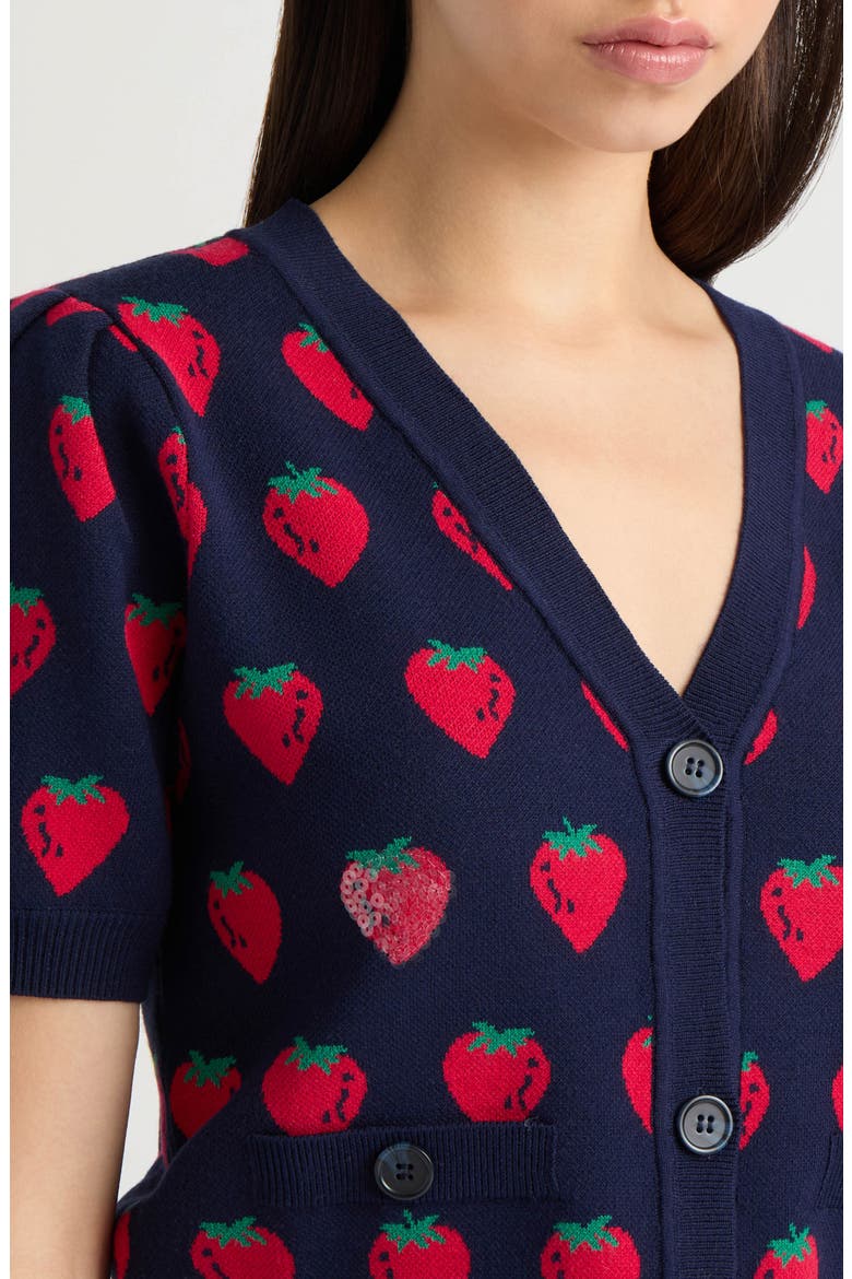 Mushroom Jacquard Cardigan, Alternate, color, NAVY STRAWBERRY