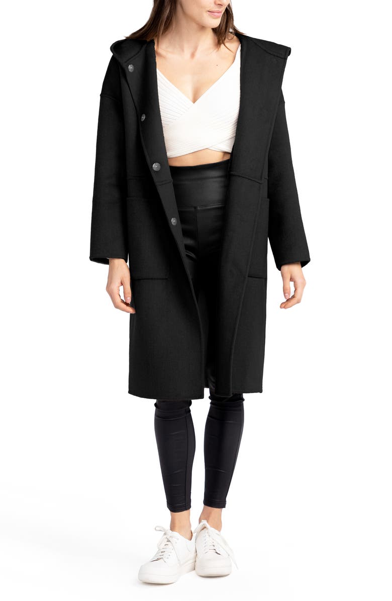 Belle & Bloom Sunday Morning Hooded Wool Blend Coat, Alternate, color, Black