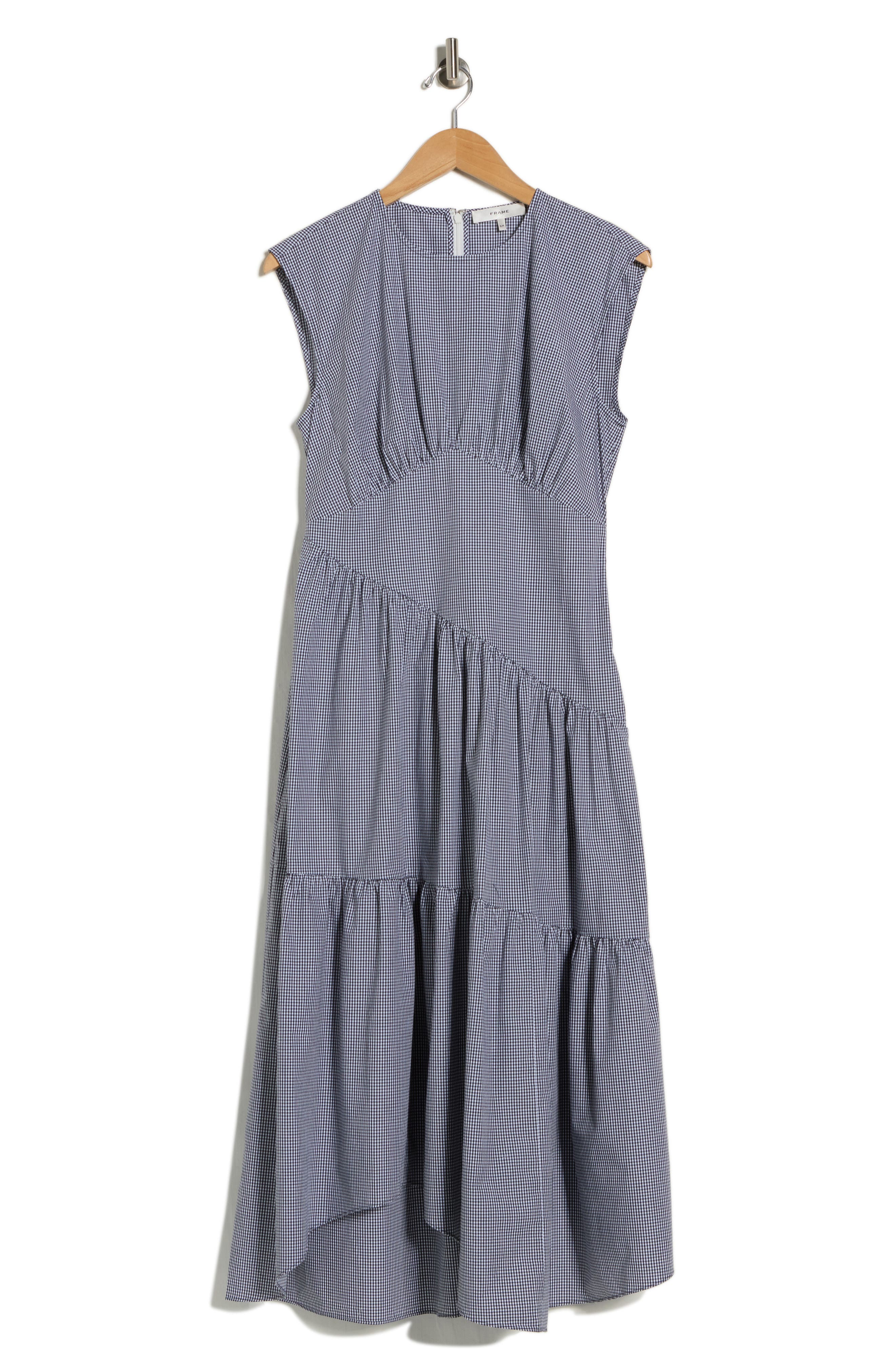 FRAME The Check Sleeveless Gathered Cotton Dress
