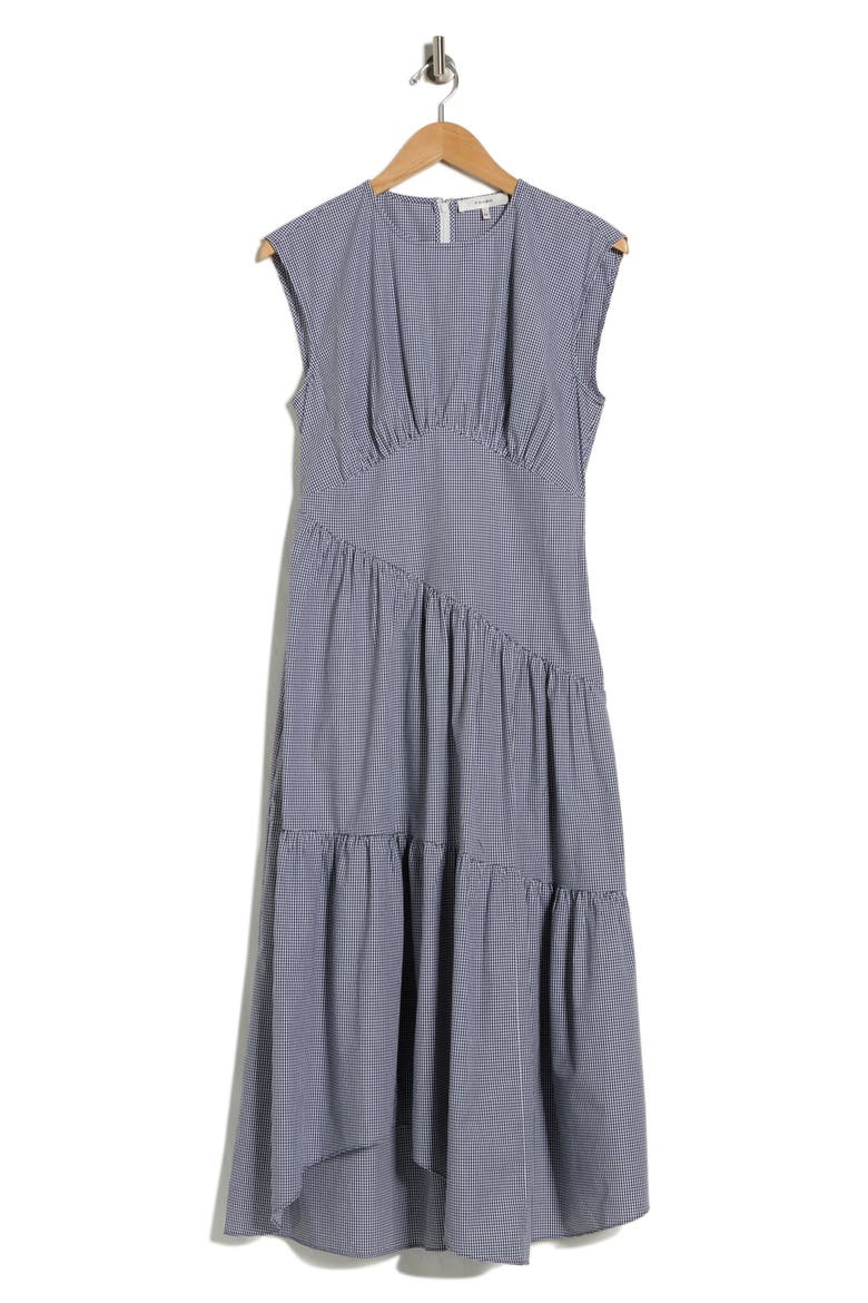 The Check Sleeveless Gathered Cotton Dress, Alternate, color, NAVY MULTI
