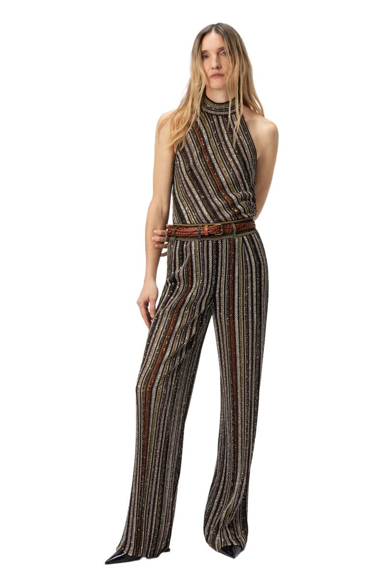 Missoni Long Pants In Herringbone Stripe Knit, Main, color, Multicoloured Brown