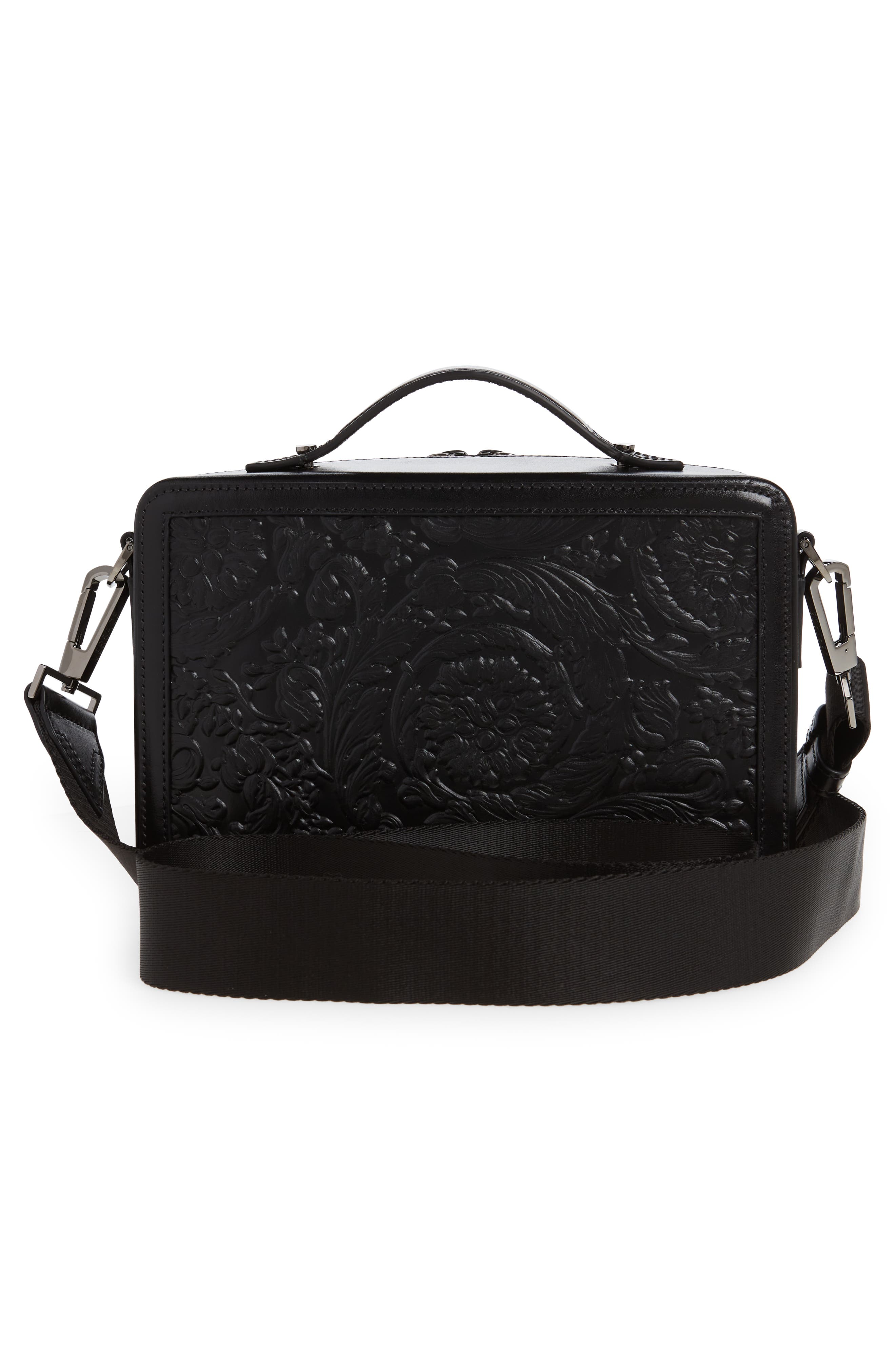 Versace Barocco Embossed Leather Messenger Bag, Alternate, color, 