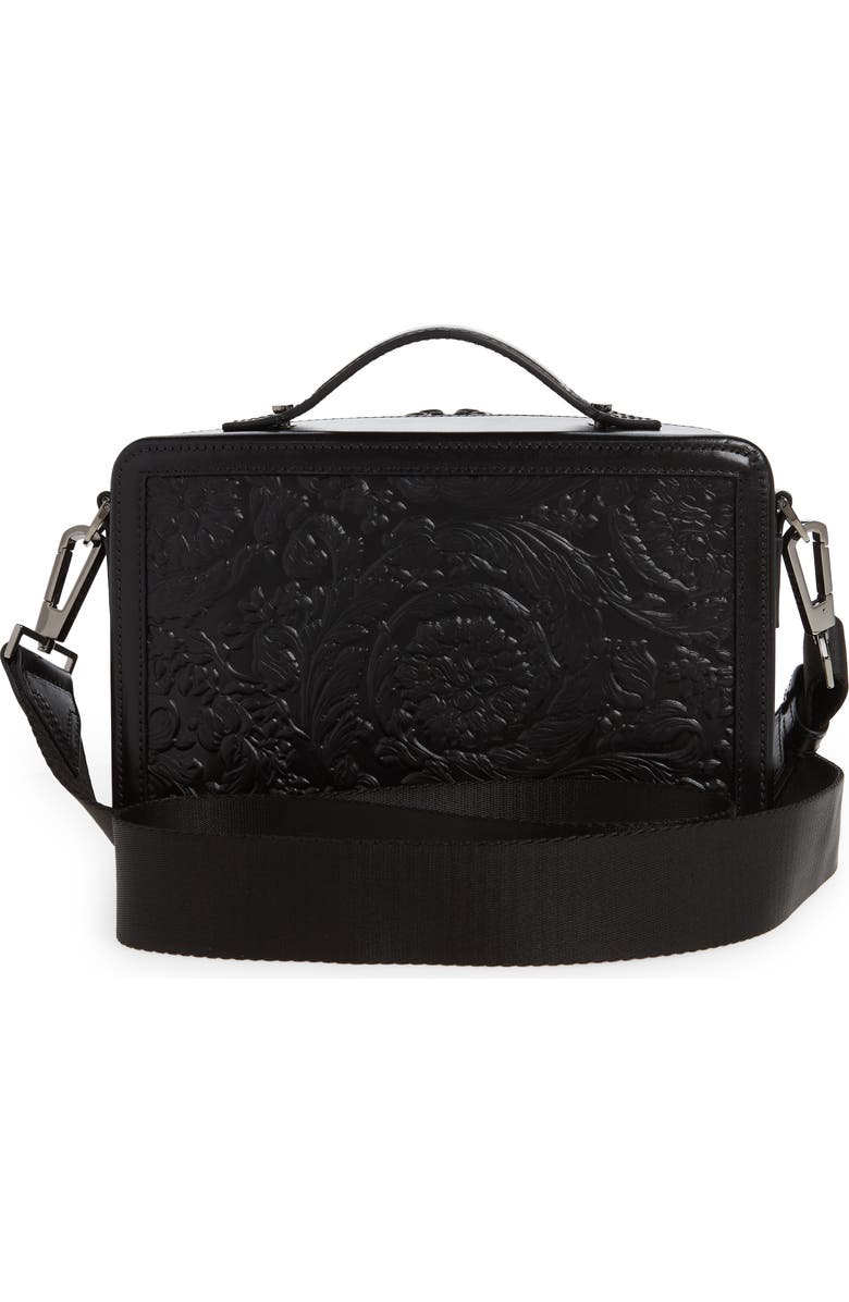 Versace Barocco Embossed Leather Messenger Bag, Alternate, color,
