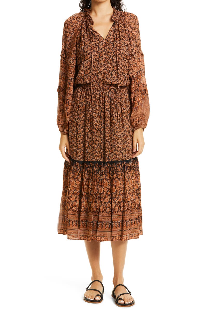 KOBI HALPERIN Charlie Print Ruffle Midi Skirt, Alternate, color,