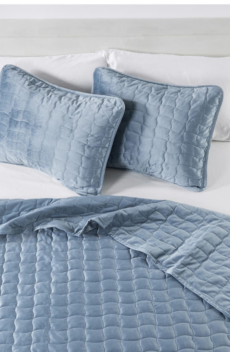 Woven & Weft Velvet Box Stitch Quilt Set, Alternate, color, Steel Blue
