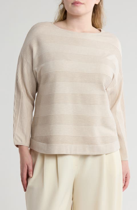 Stripe Dolman Sleeve Sweater (Plus)