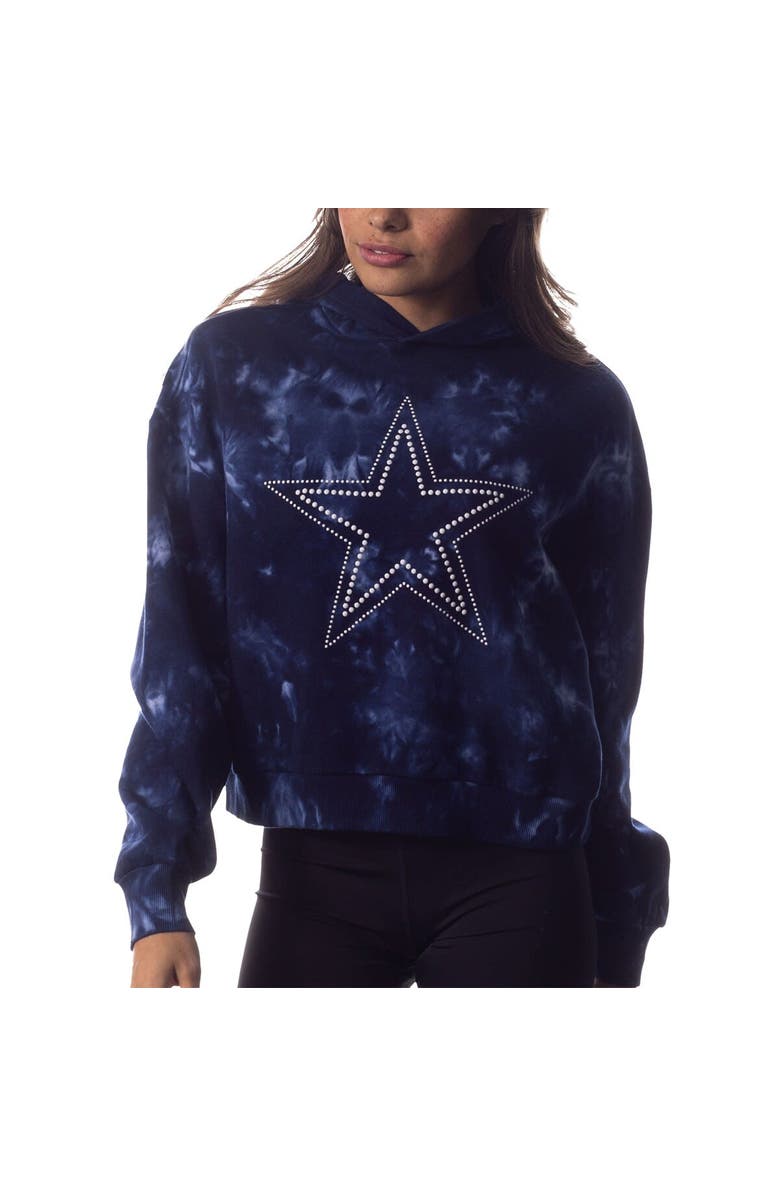 THE WILD COLLECTIVE Women's The Wild Collective Navy Dallas Cowboys Tie-Dye Cropped Pullover Hoodie, Main, color, 
