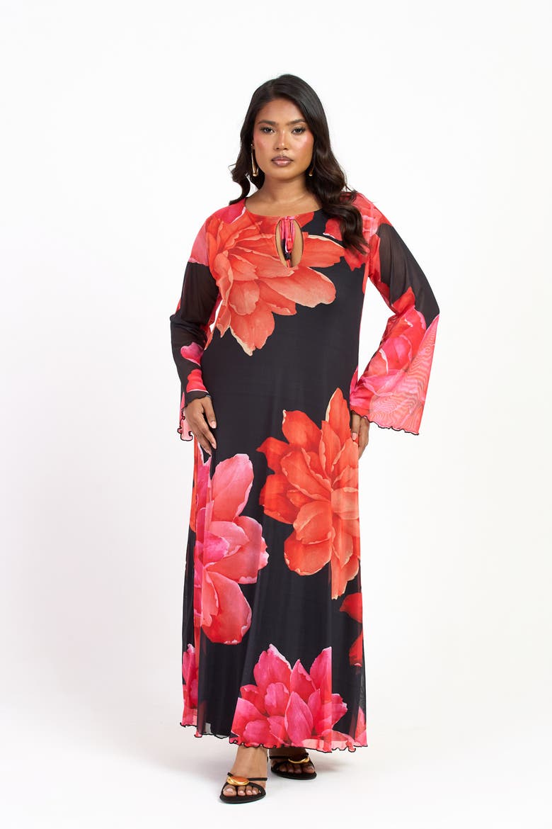 Plus Size Long Sleeve Floral Maxi Dress, Alternate, color, Black