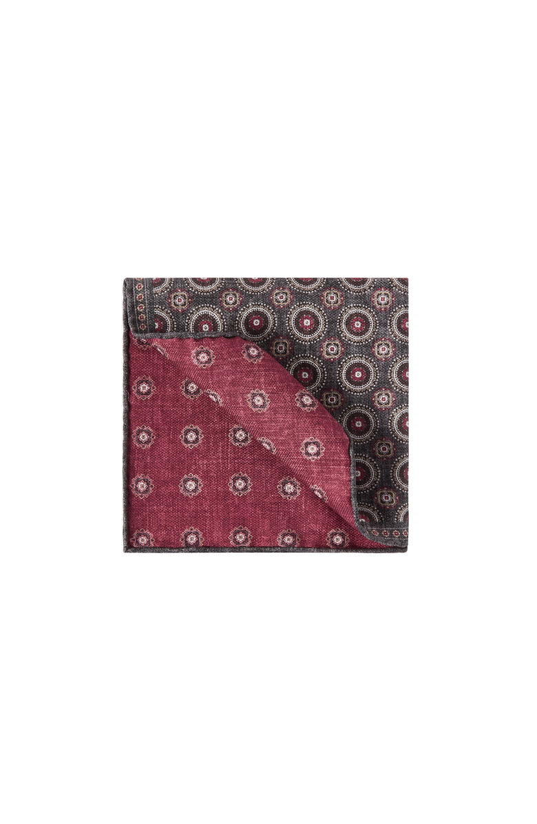 Brunello Cucinelli Silk pocket square with medallion design, Alternate, color, Anthracite