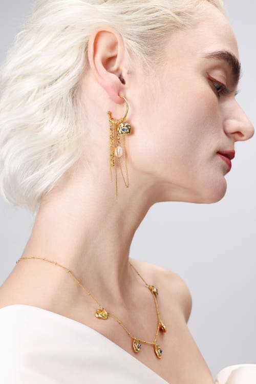 Classicharms Iris Freshwater Pearl And Cubic Zirconia Radiant Reverie Cascade Hoop Earrings In Gold