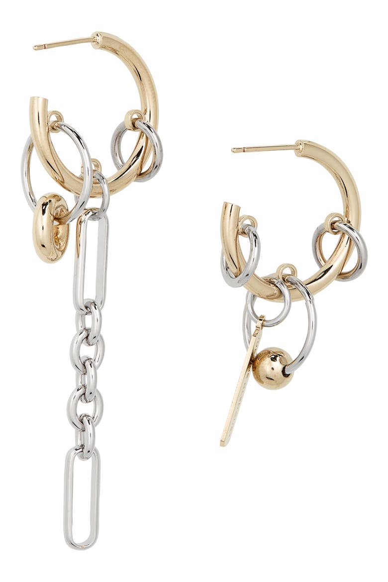 Iris Mismatched Two-Tone Hoop Charm Earrings, Alternate, color, GOLD/ PALLADIUM