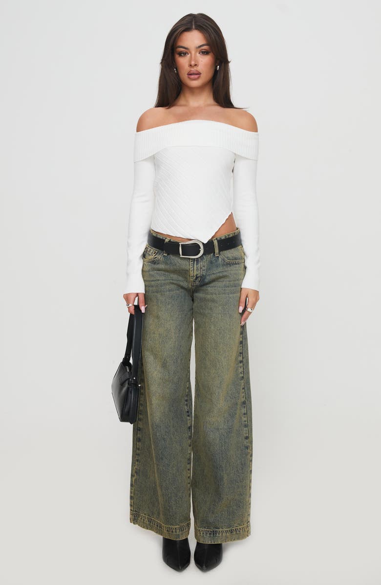 Princess Polly Brisa Off the Shoulder Foldover Rib Knit Top, Alternate, color, 