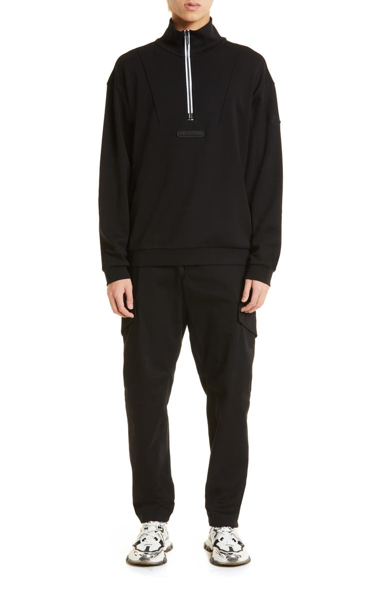 Moncler Mock Neck Half Zip Cotton Jersey Pullover, Alternate, color,