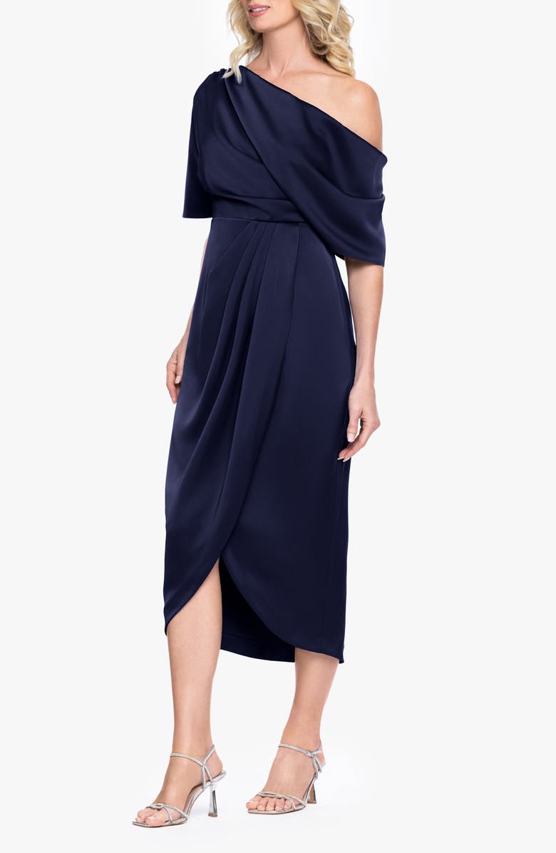Betsy & Adam One-Shoulder Satin Cocktail Tulip Dress, Alternate, color,