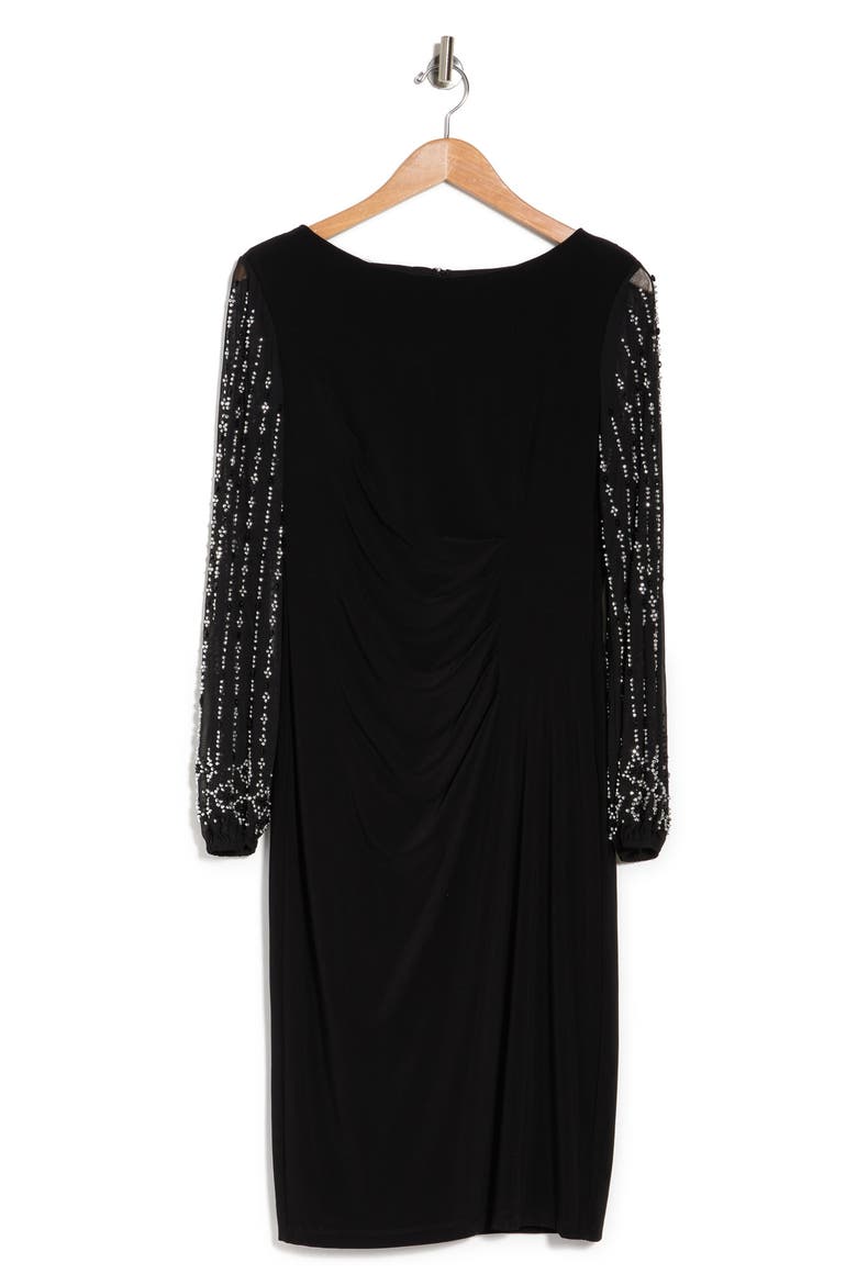 Beaded Long Sleeve Sheath Dress, Alternate, color, BLK