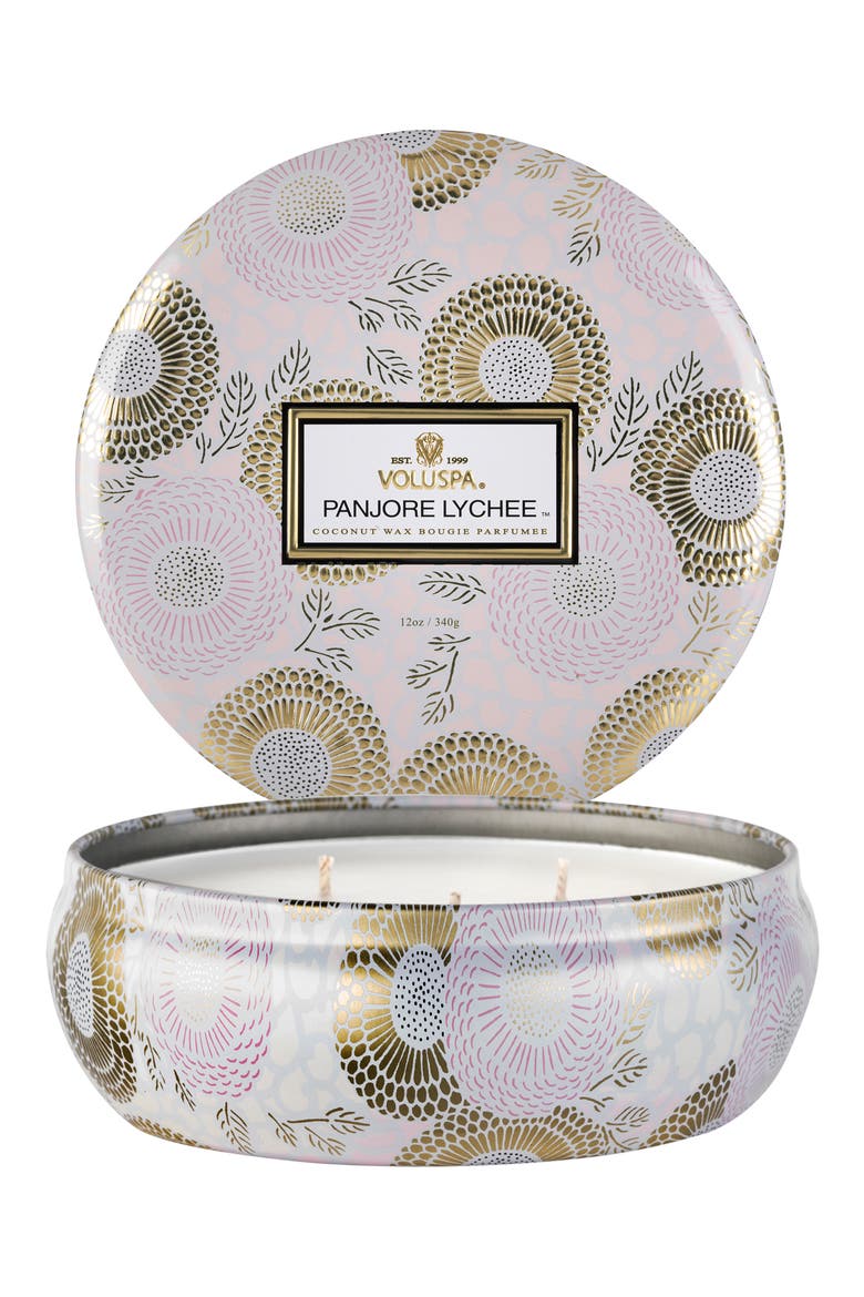 Three-Wick Tin Candle, Alternate, color, PANJORE LYCHEE