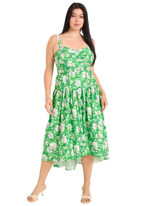 June + Vie High-low Midi Dress In Green