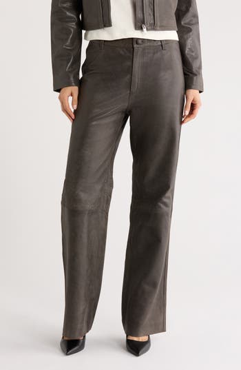 Dl1961 Desi High Waist Leather Straight Leg Pants In Black